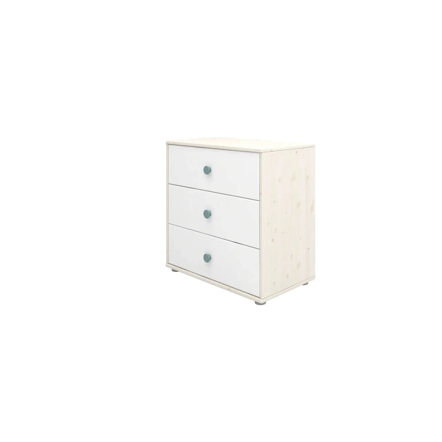Flexa Kommode - Classic, mit 3 Schublade, 72x74,5 cm, Farbe: Weiß gekalkt / Weiß / Türkis