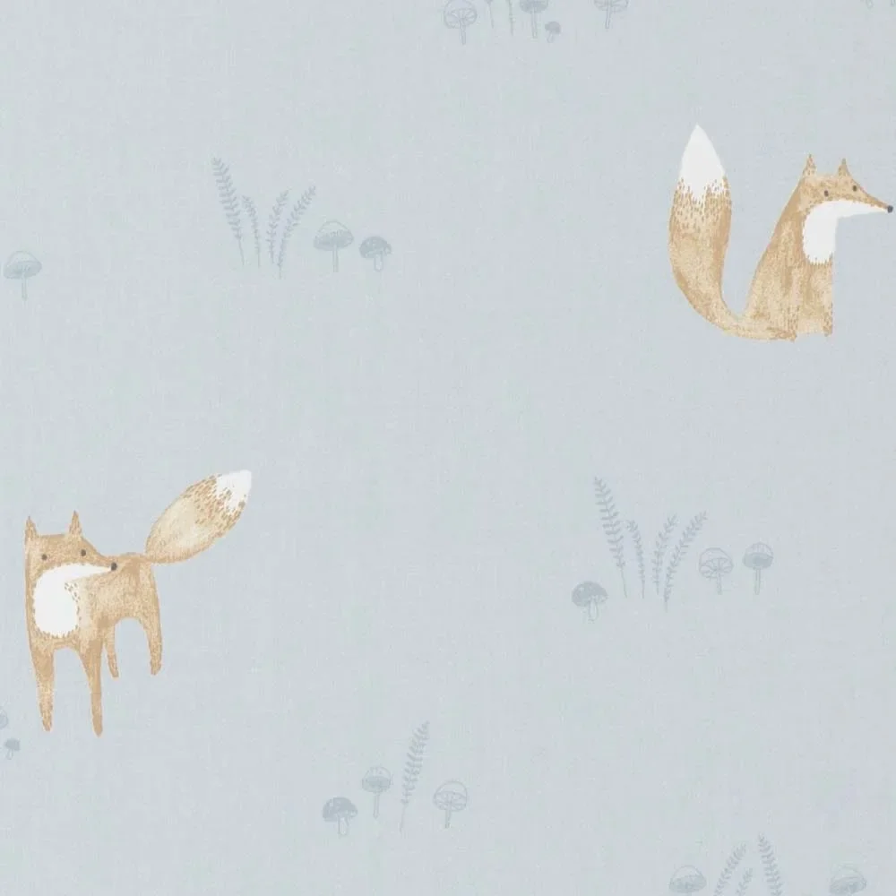 Casadeco My Little World Stoff Füchse braun auf hellblau