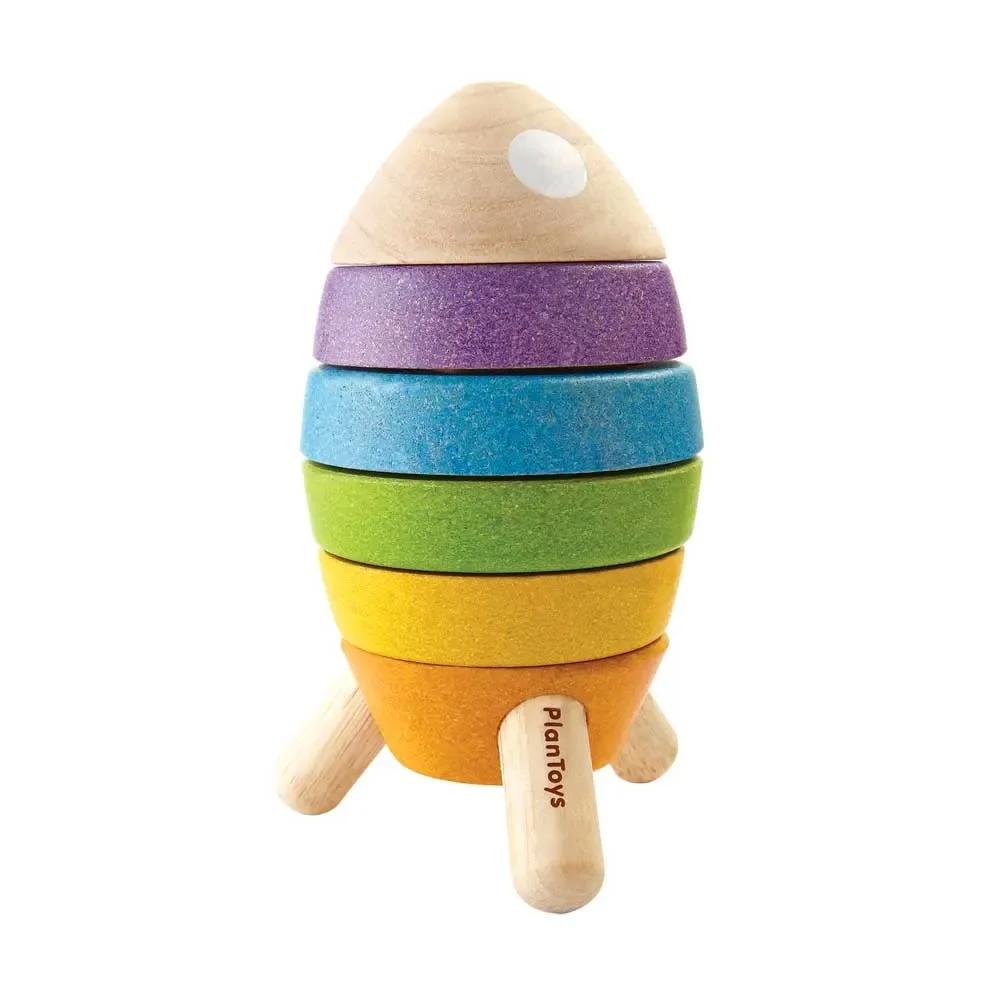 Plan Toys Stapelturm Rakete bunt