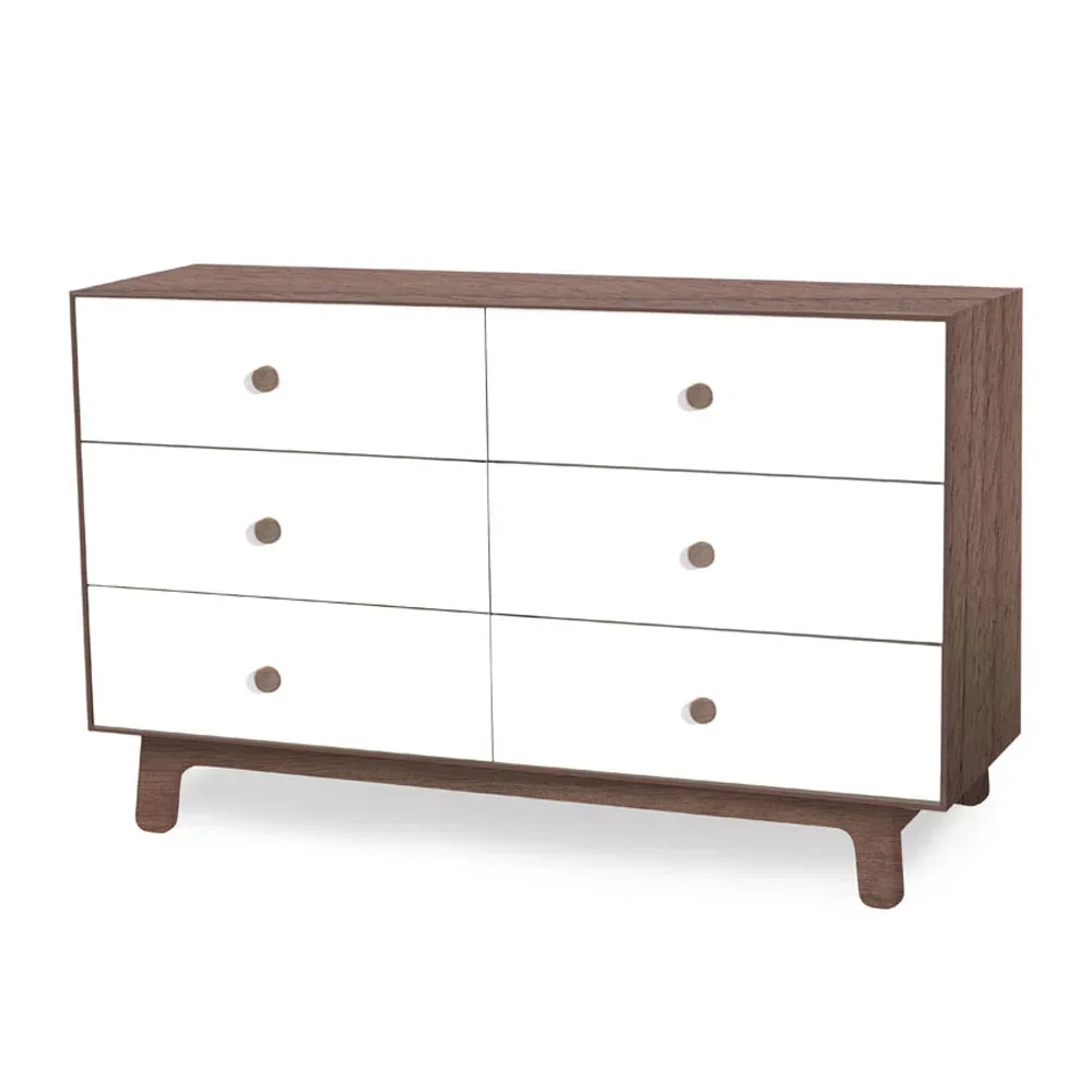 Oeuf Kommode Merlin 6 Schubkästen weiß/Walnuss Füße Sparrow, Farbe Füsse: Birke