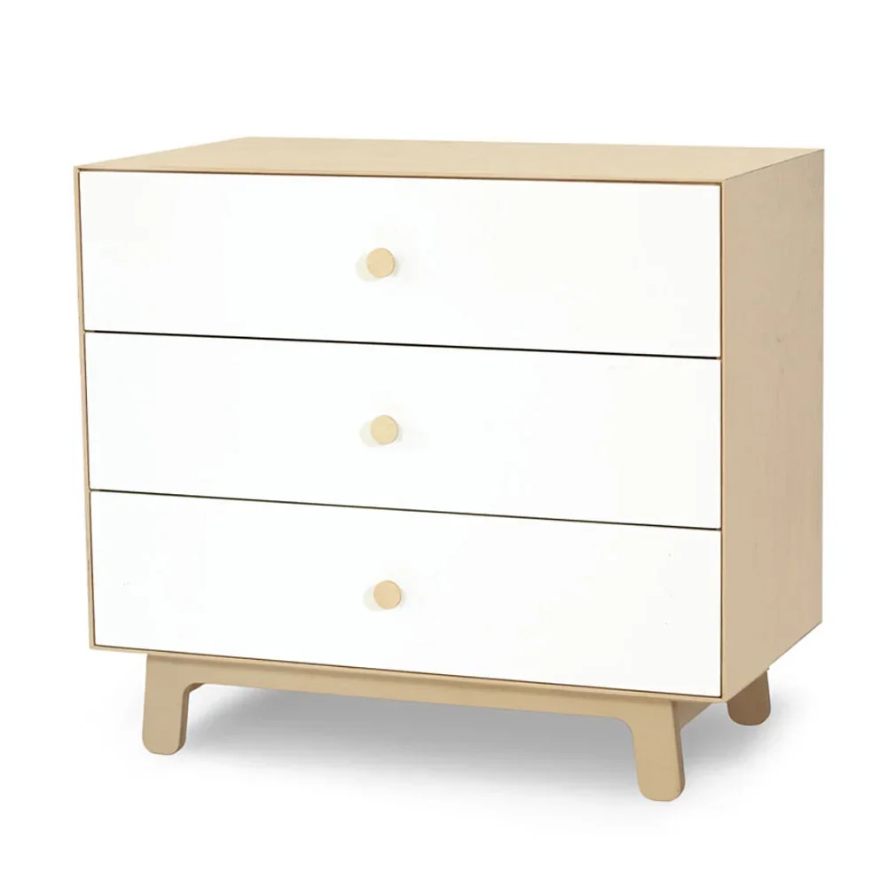 Oeuf Kommode Merlin 3 Schubkästen weiß/Birke Füße Sparrow, Farbe Füsse: Birke
