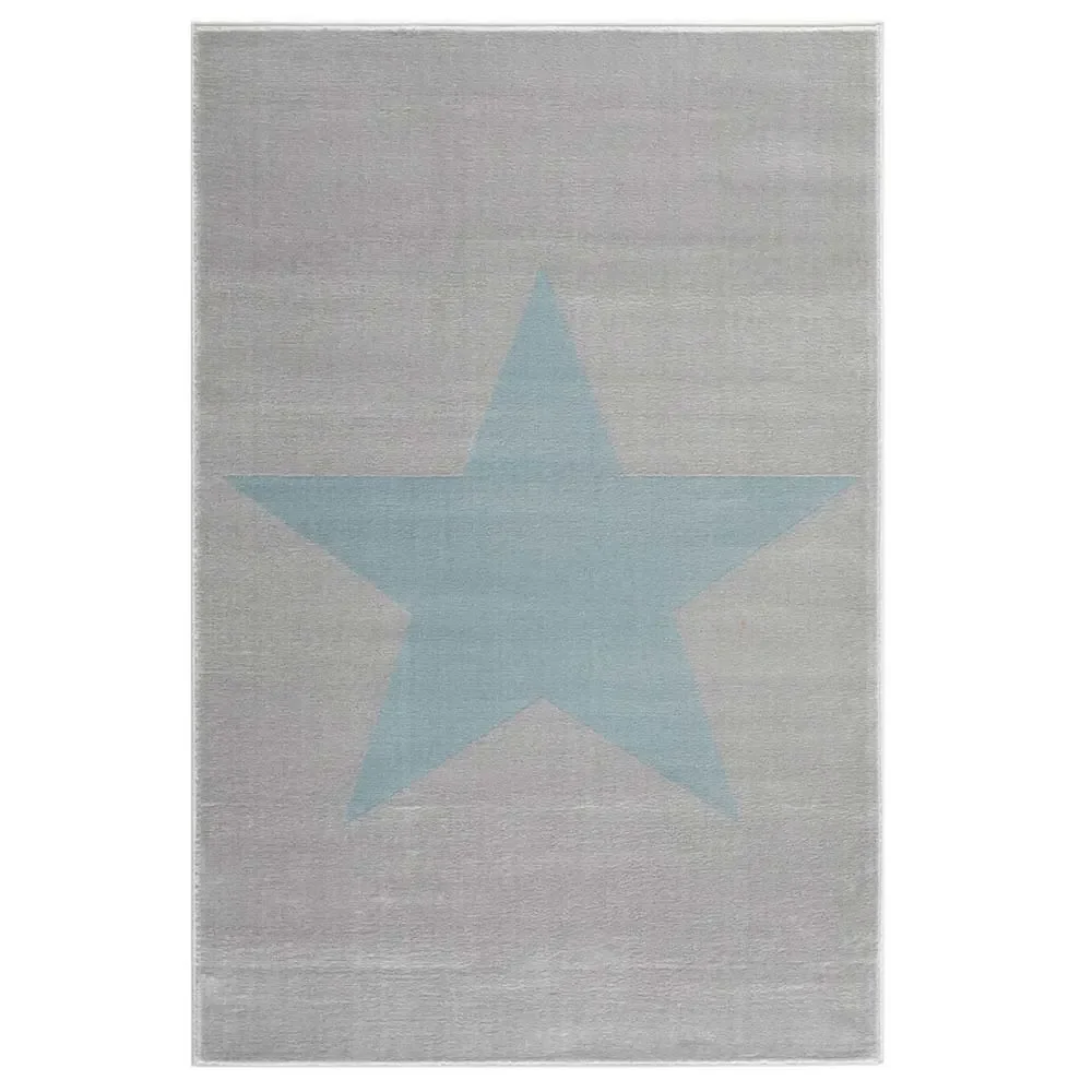 Livone Kinderteppich Stern blau auf grau, Teppichgrösse: 160 x 230 cm