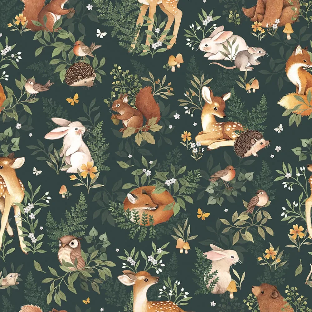 Lilipinso Vlies Tapete Waldtiere im Blättergetümmel grün