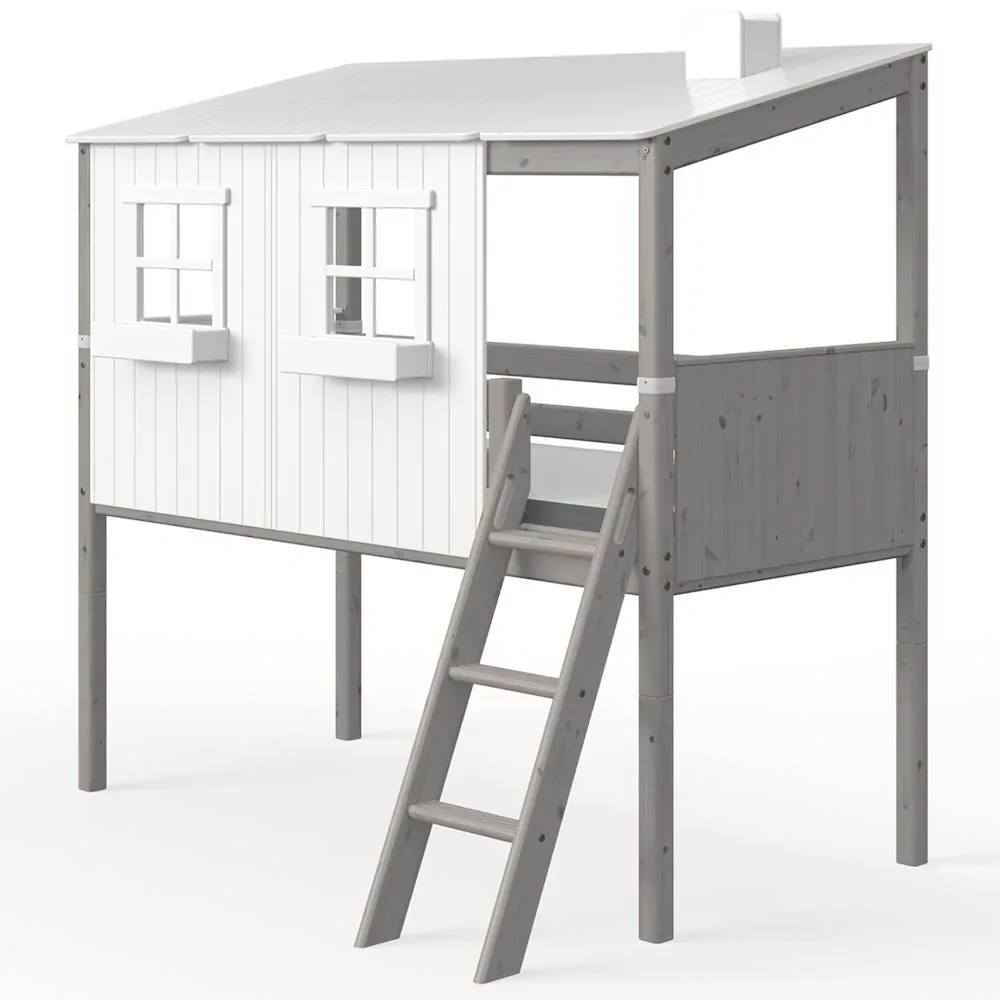 Flexa halbhohes Bett Haus weiss grau