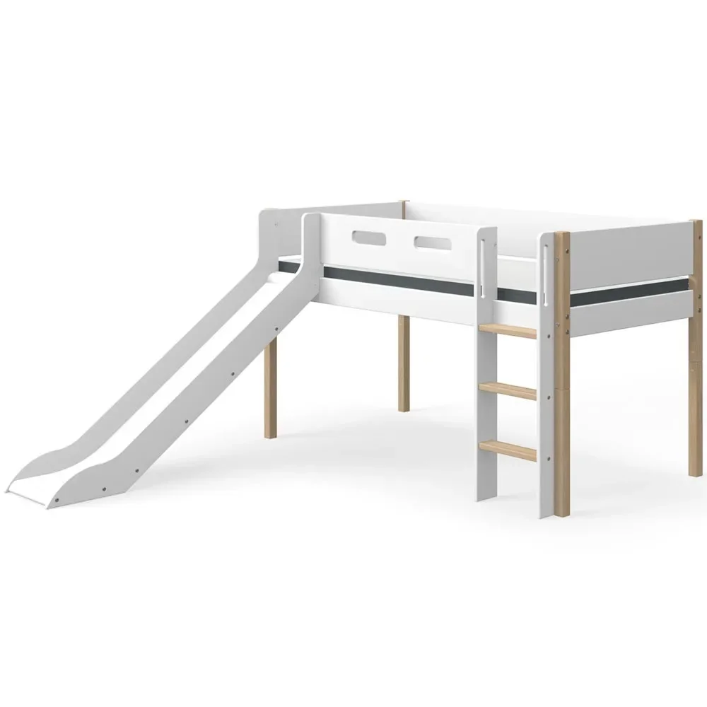 Flexa Nor halbhohes Bett mit Rutsche weiß / Eiche