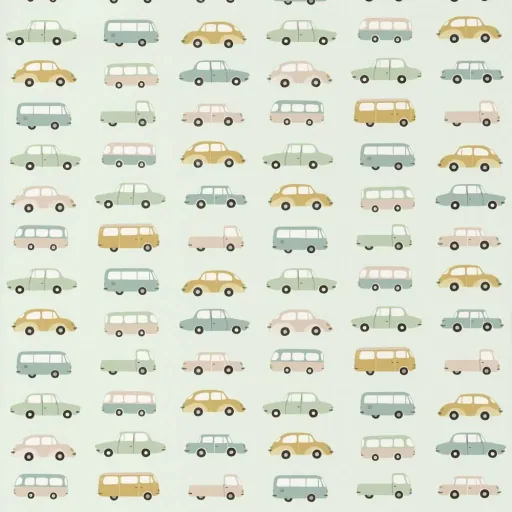 Casadeco Kindertapete Happy Dreams Autos mint gelb