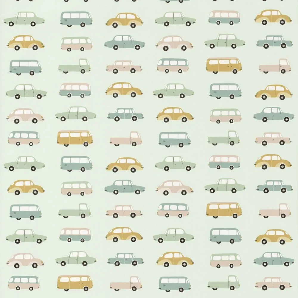 Casadeco Kindertapete Happy Dreams Autos mint gelb