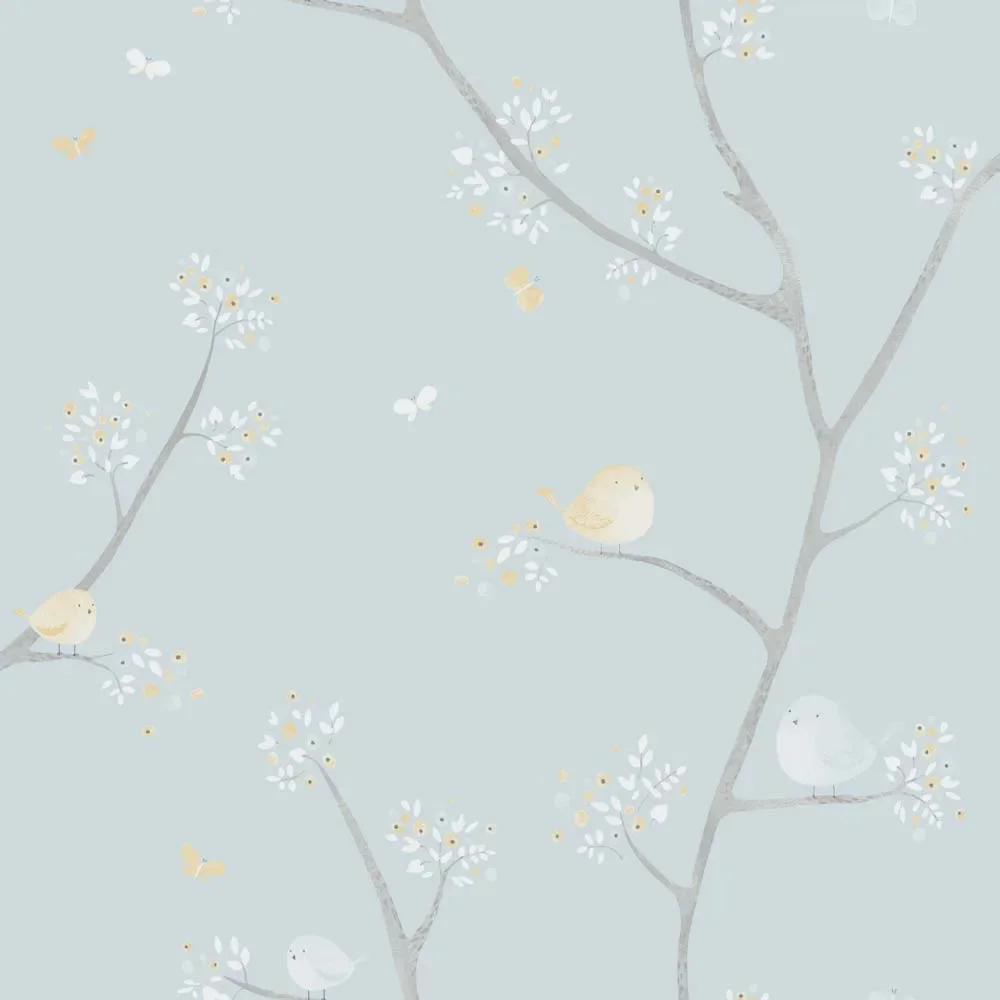 Casadeco My Little World Tapete Vögelchen blau braun grau