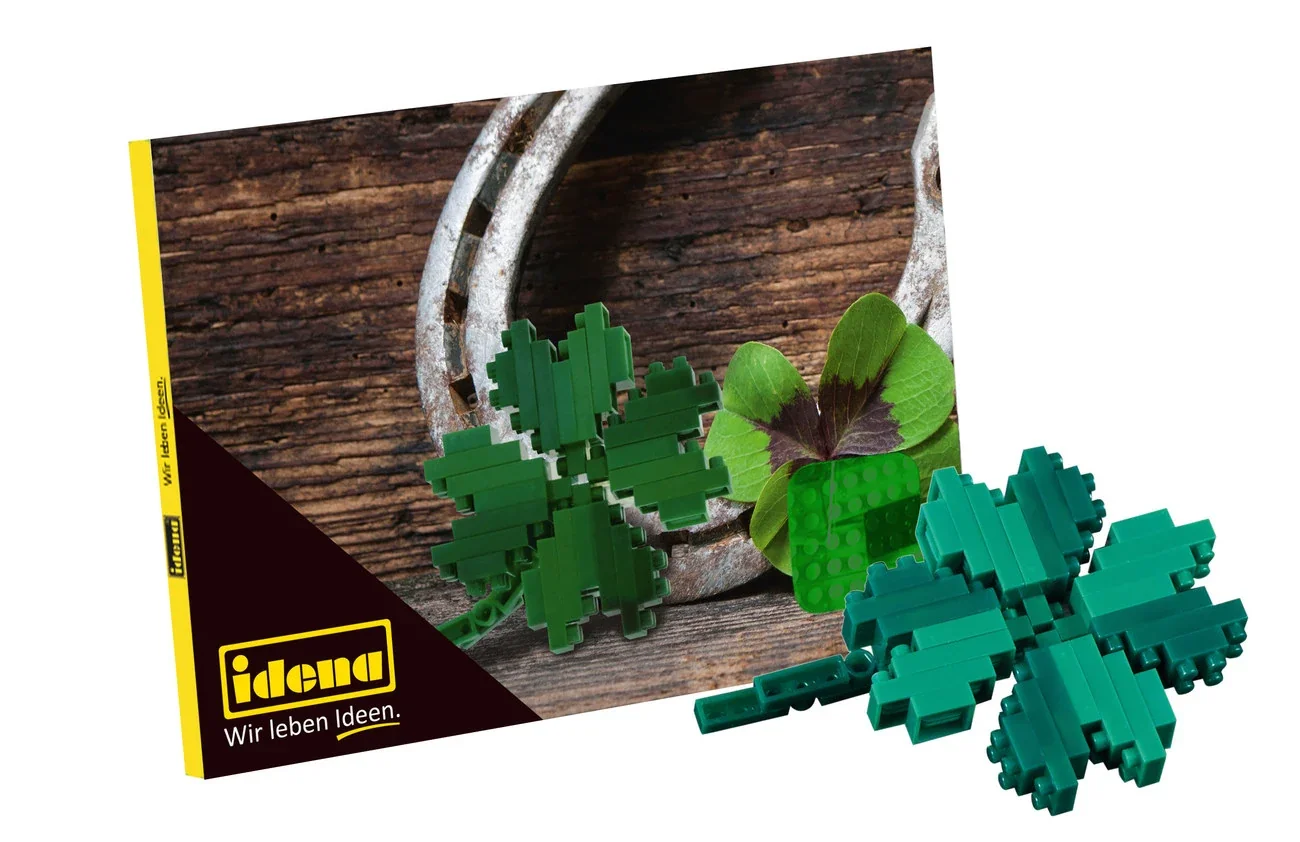 Idena, Minibausteine Postkarte - Spielwaren für Kinder und kreative Bastelprojekte, Art: Kleeblatt