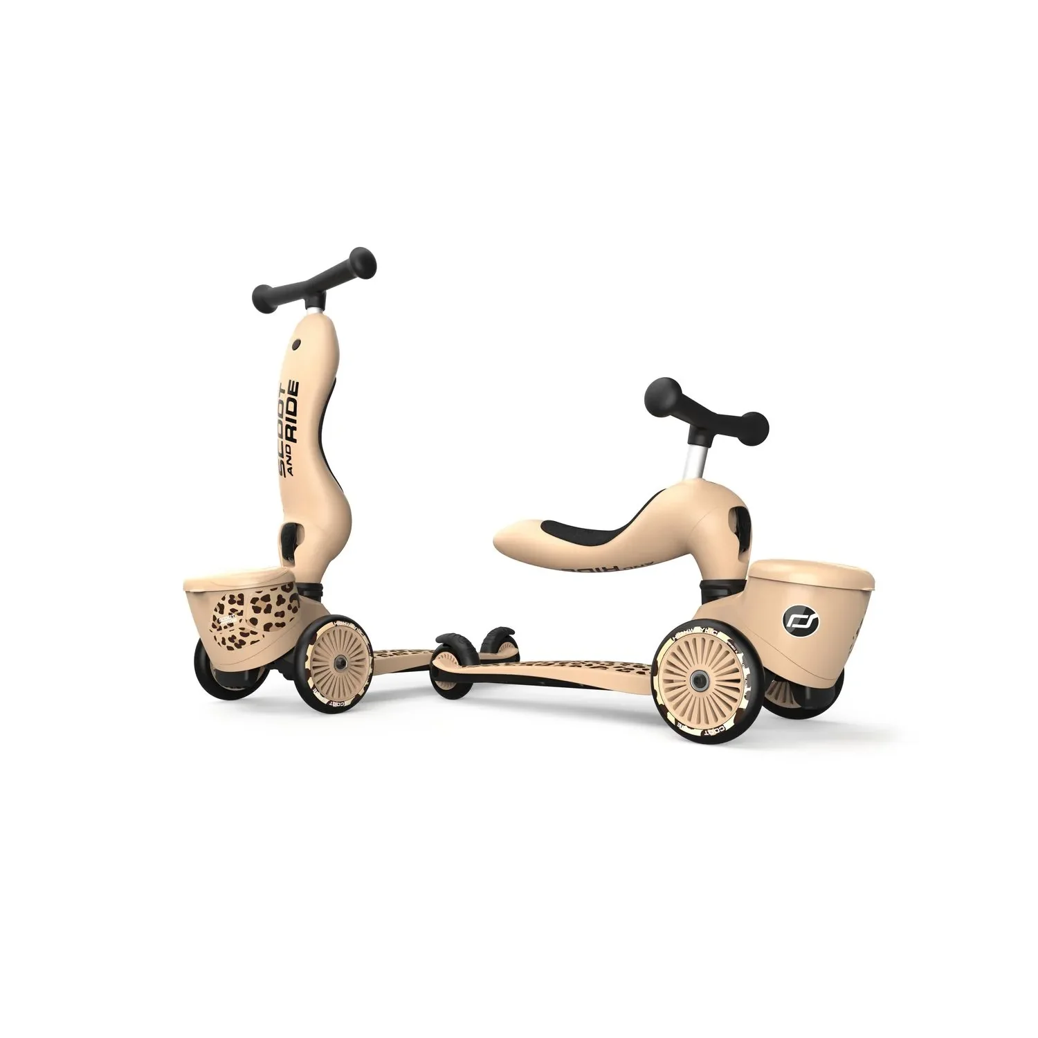 Scoot & Ride Highwaykick 1 Lifestyle, 2in1 Roller, Kickboard, Scooter mit sitz, Farbe: Leopard