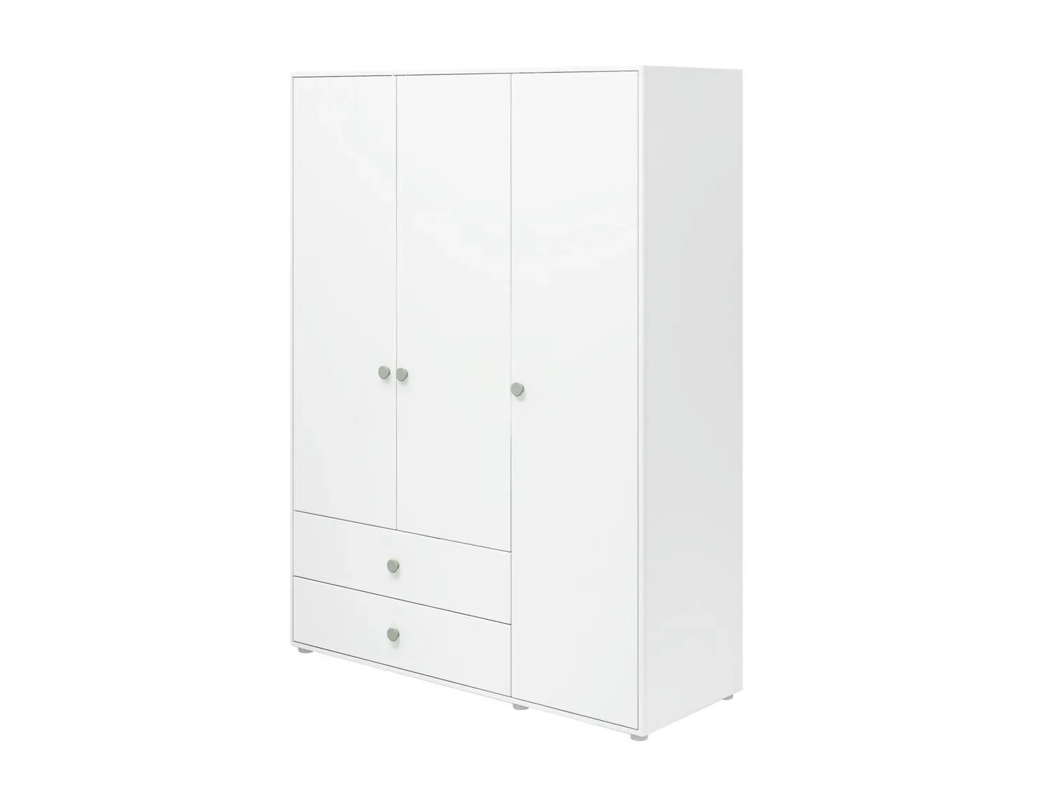 Flexa Kleiderschrank - Roomie, 3 Türen + 2 Schubladen, Farbe: Weiß/Naturgrün
