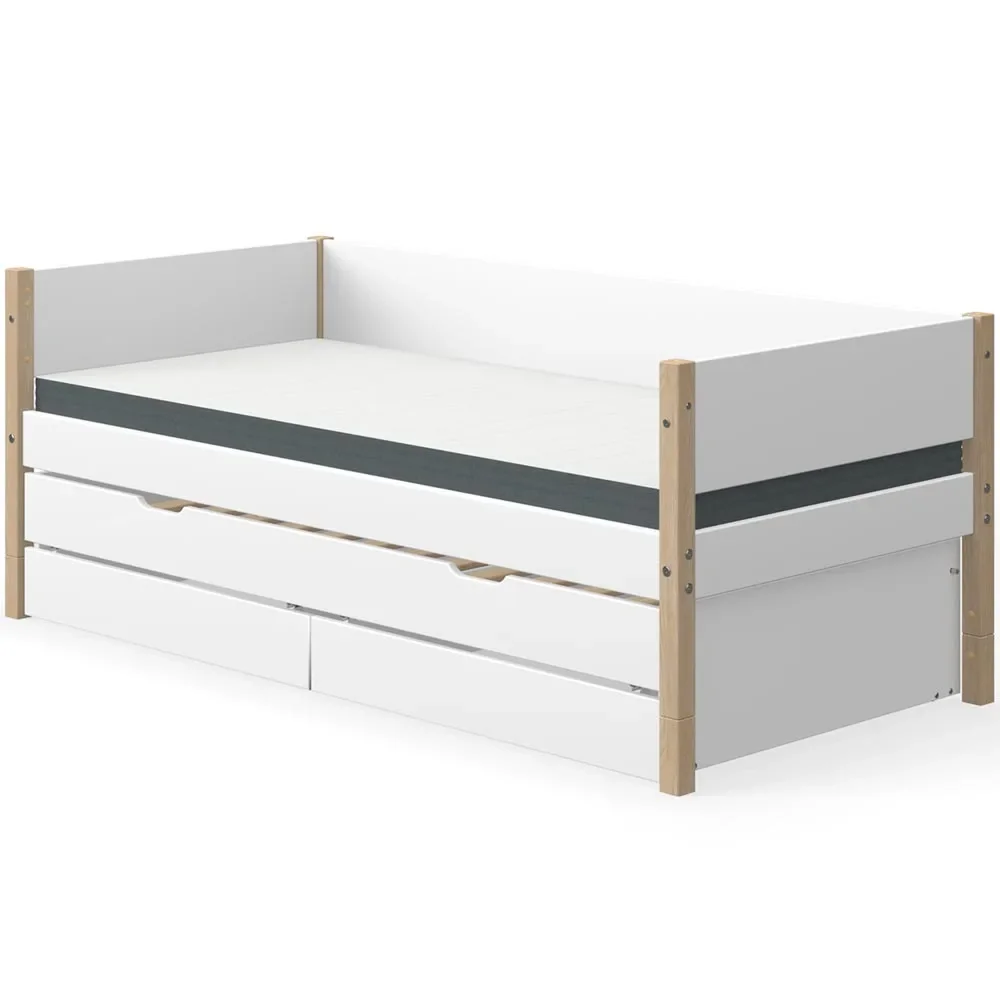 Flexa Nor Sofabett incl. Gästebett & Schubladen weiß / Eiche