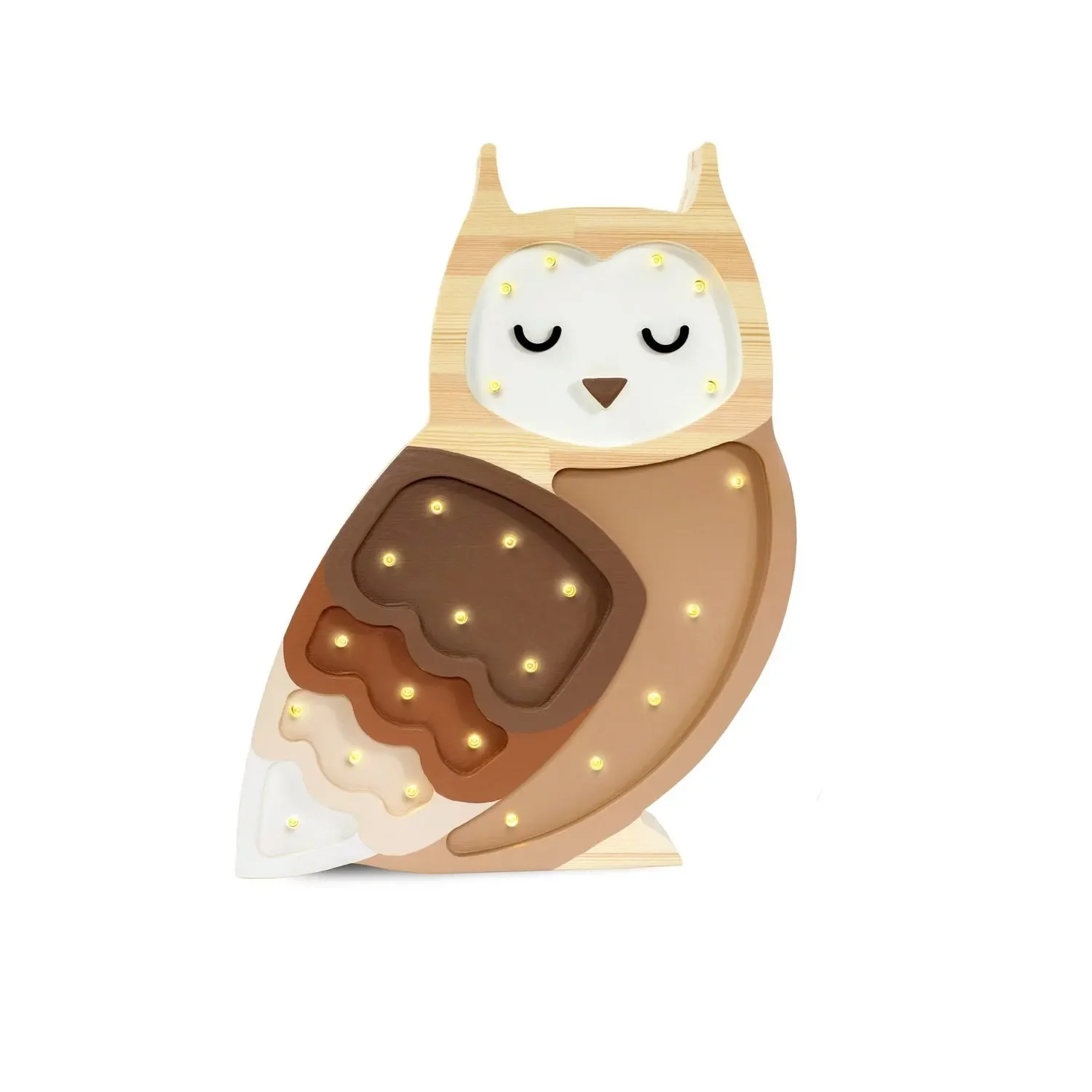 Little Lights Nachtlicht Kinder, Nachtlampe Eule - 100% Kiefernholz natur, Farbe: Ombre braun