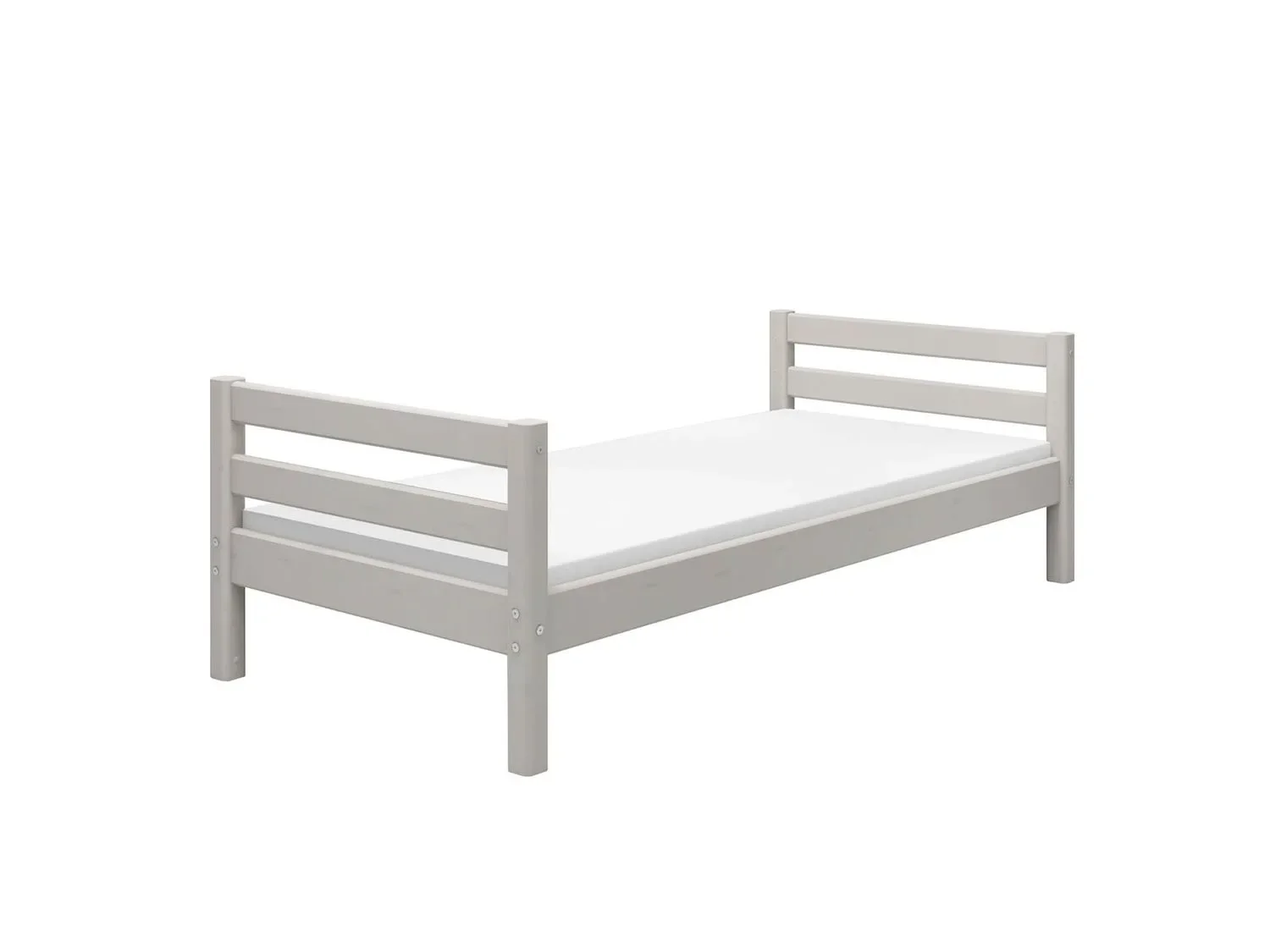 FLEXA Einzelbett, Juniorbett - Classic, Massivholz Kiefer, 90x200 cm, Integrierter Lattenrost, Farbe: Grau gewaschene Kiefer