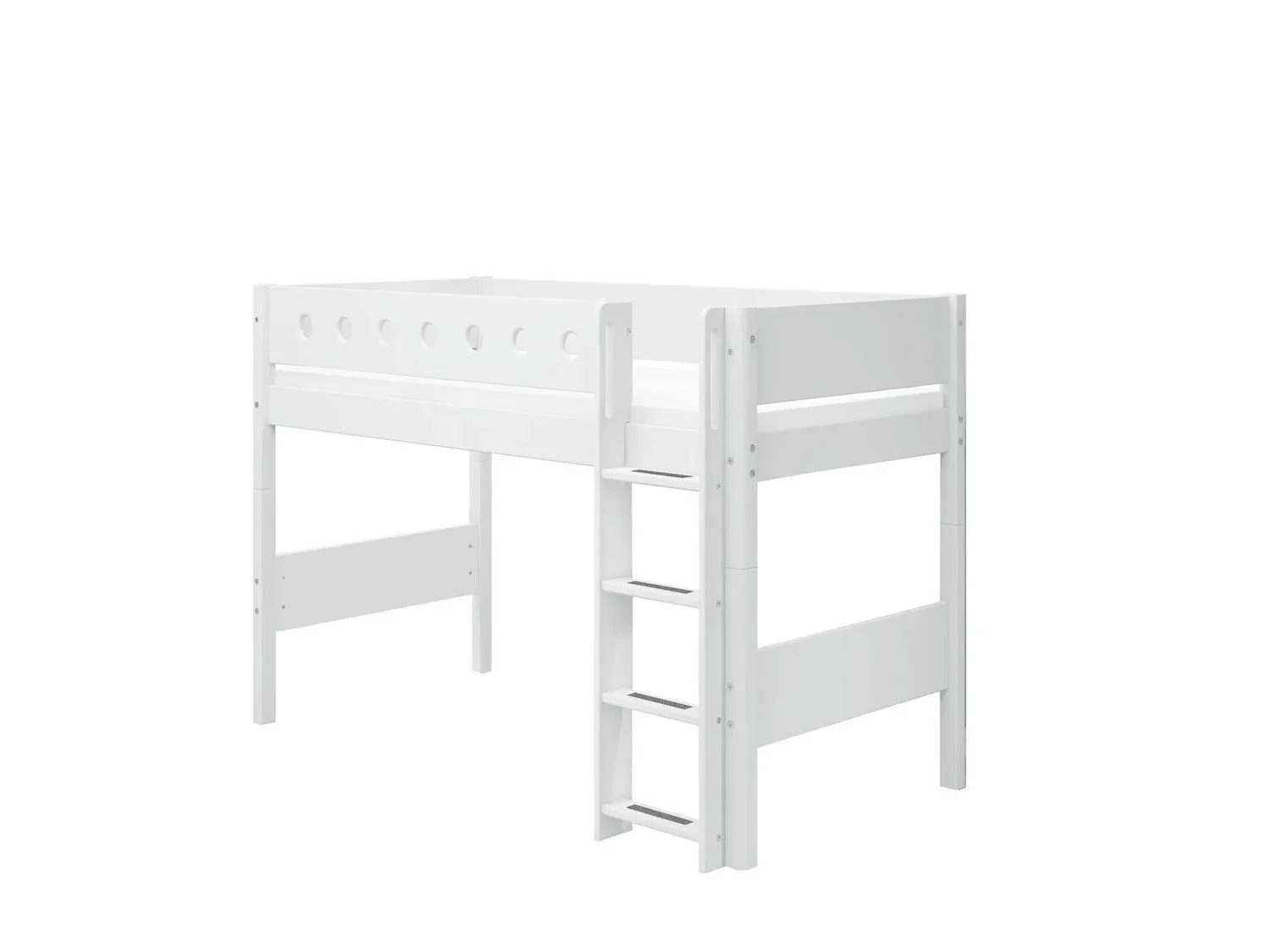 FLEXA Hochbett, Mittelhohes Bett - Mitwachsendes, Kinderbett mit Stauraum, 90x200 cm, Farbe: weiss