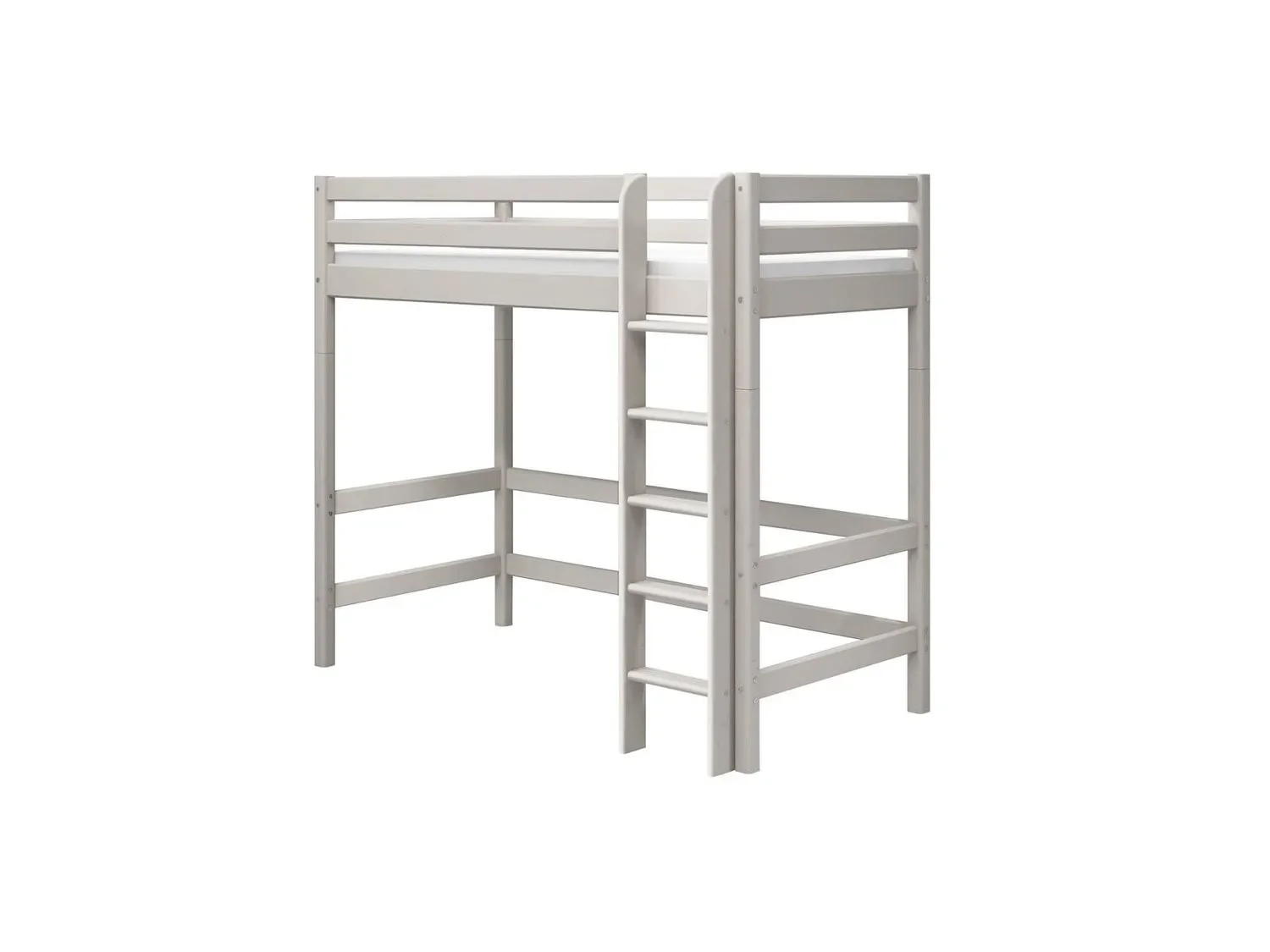 FLEXA Classic Etagenbett, Hochbett, Kiefer - Sicheres & Mitwachsendes Kinderhochbett mit Rutschfester Leiter, 90x200 cm, Farbe: Grau gewaschene Kiefer