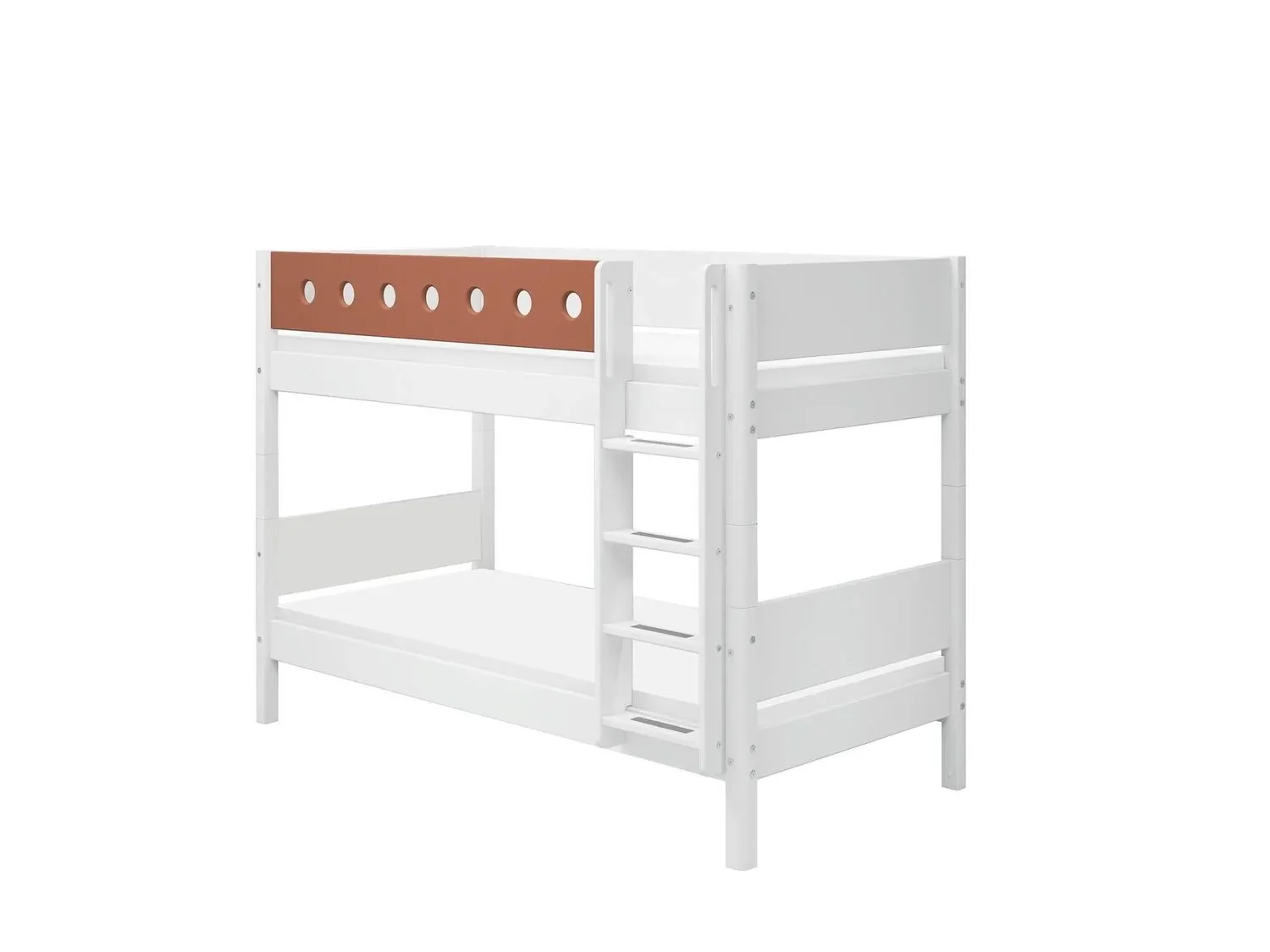 FLEXA Kinderbett, Etagenbett mit Gerader Leiter – Hochwertiges MDF und Kiefer, 90x200 cm, Platzsparende Lösung, Farbe: Weiß/Errröten