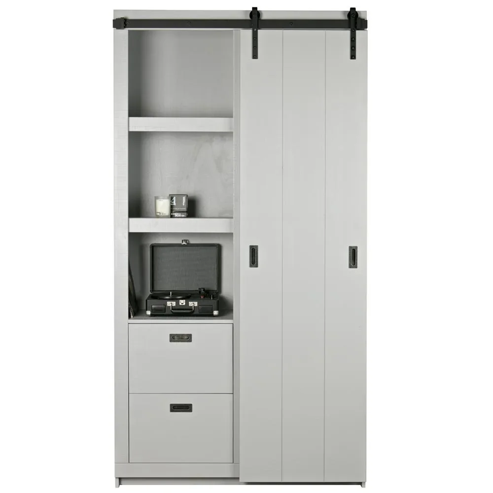 Woood Schiebetür Schrank sägerau grau