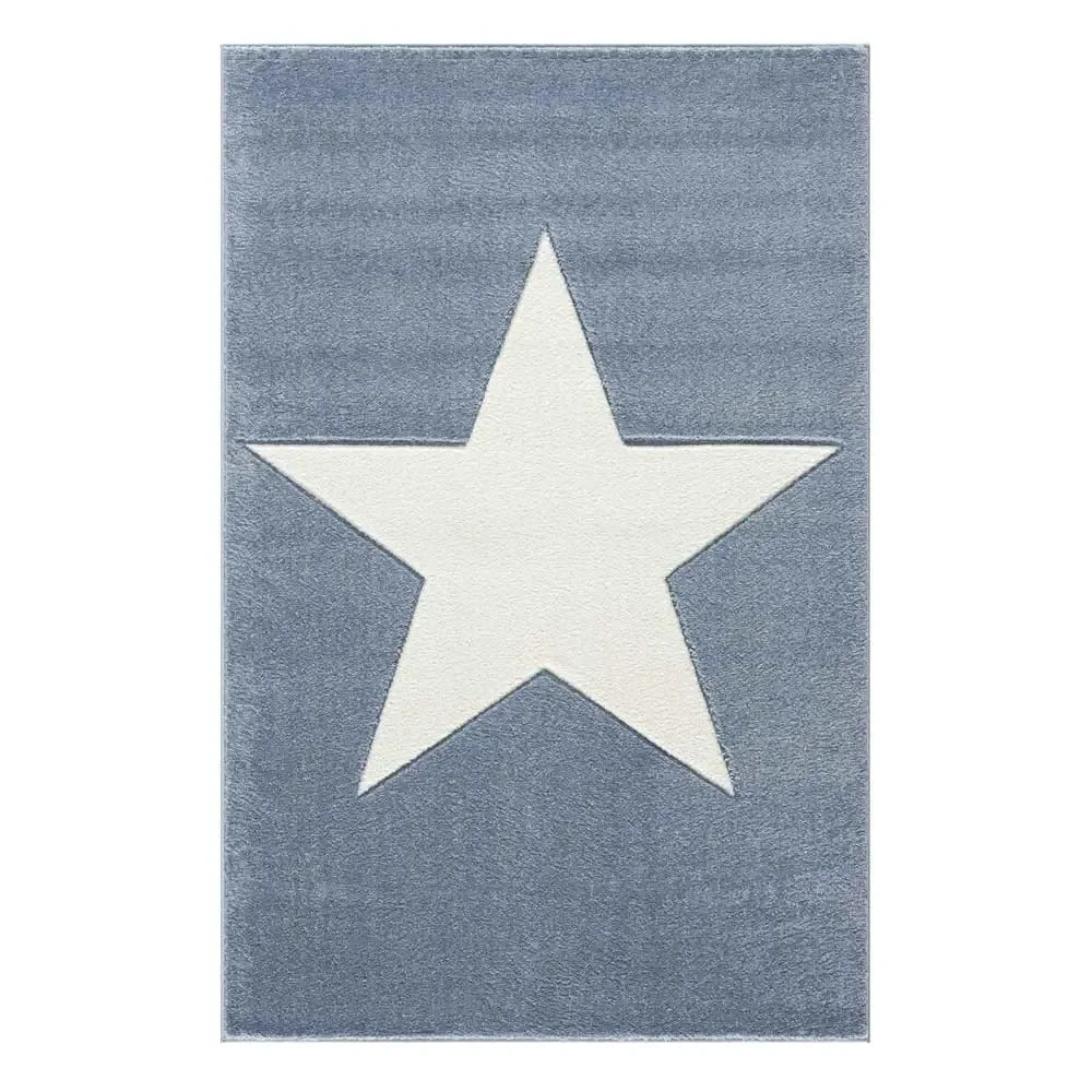 Livone Kinderteppich Stern weiss auf blau, Teppichgrösse: 120 x 180 cm