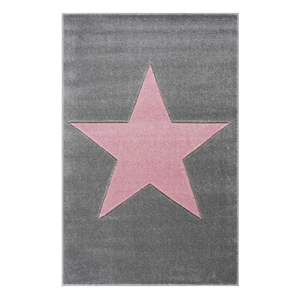 Livone Kinderteppich Stern rosa auf grau, Teppichgrösse: 120 x 180 cm