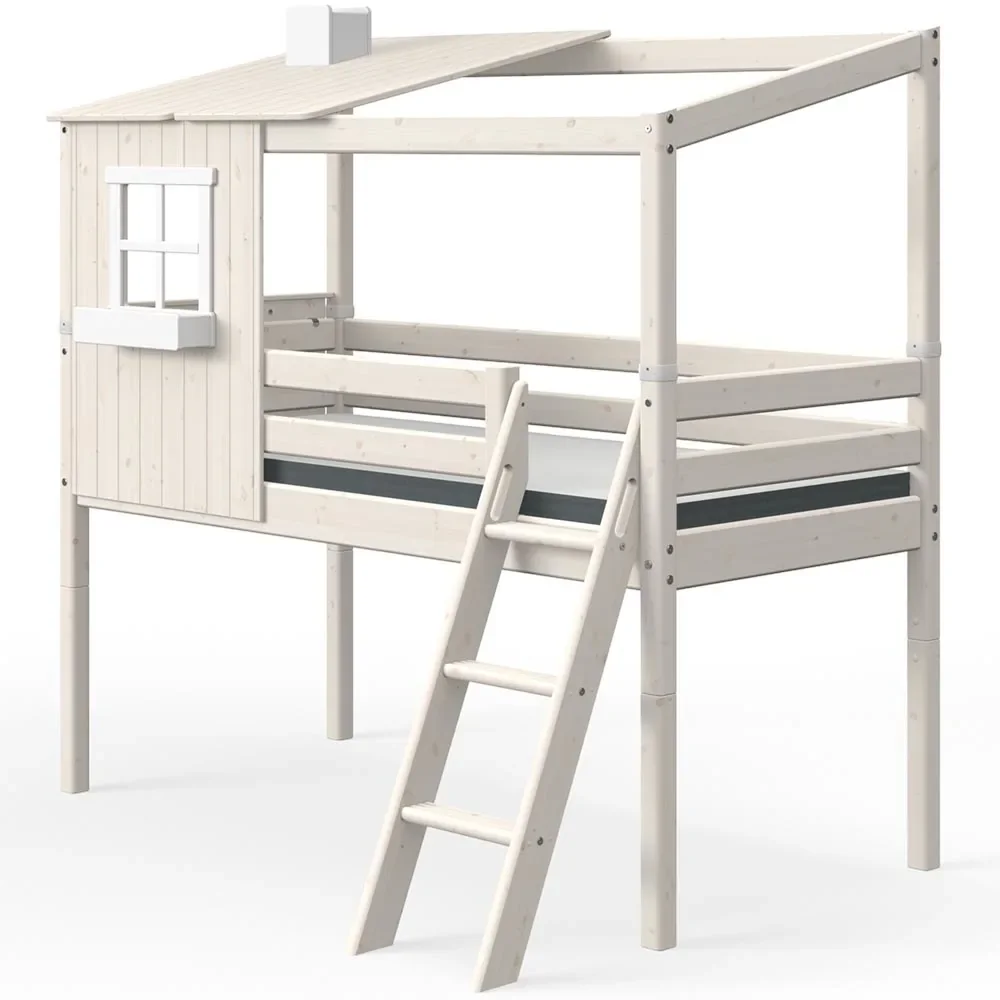 Flexa halbhohes Bett Haus mit halbem Dach weiss