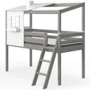 Flexa halbhohes Bett Haus mit halbem Dach weiss grau