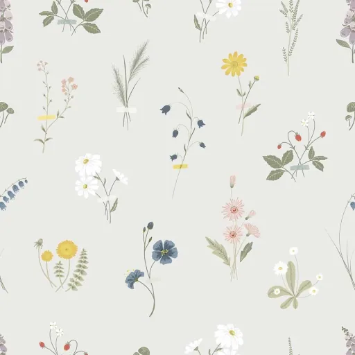Lilipinso Vlies Tapete Wildblumenblüten grau pastell