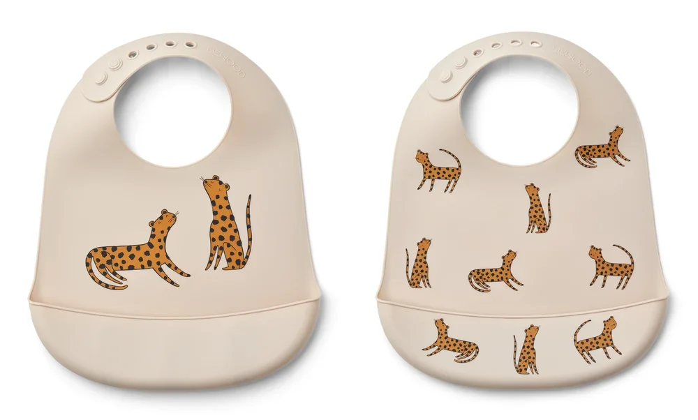 Liewood Silikon Lätzchen 2er pack - Tilda, Farbe: Leopard Sandy
