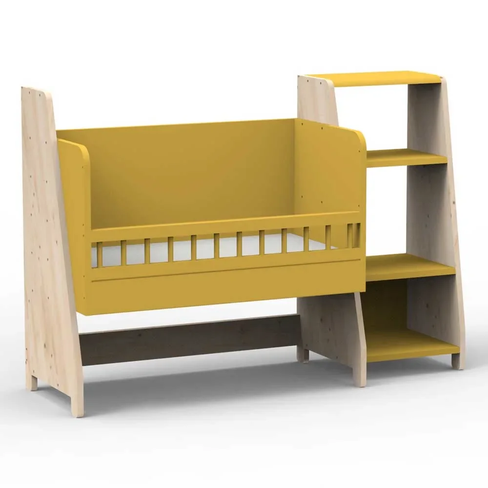 Mathy by Bols "Asymetry" Baby Beistellbett umbaubar zum Schreibtisch mit 1 Regal