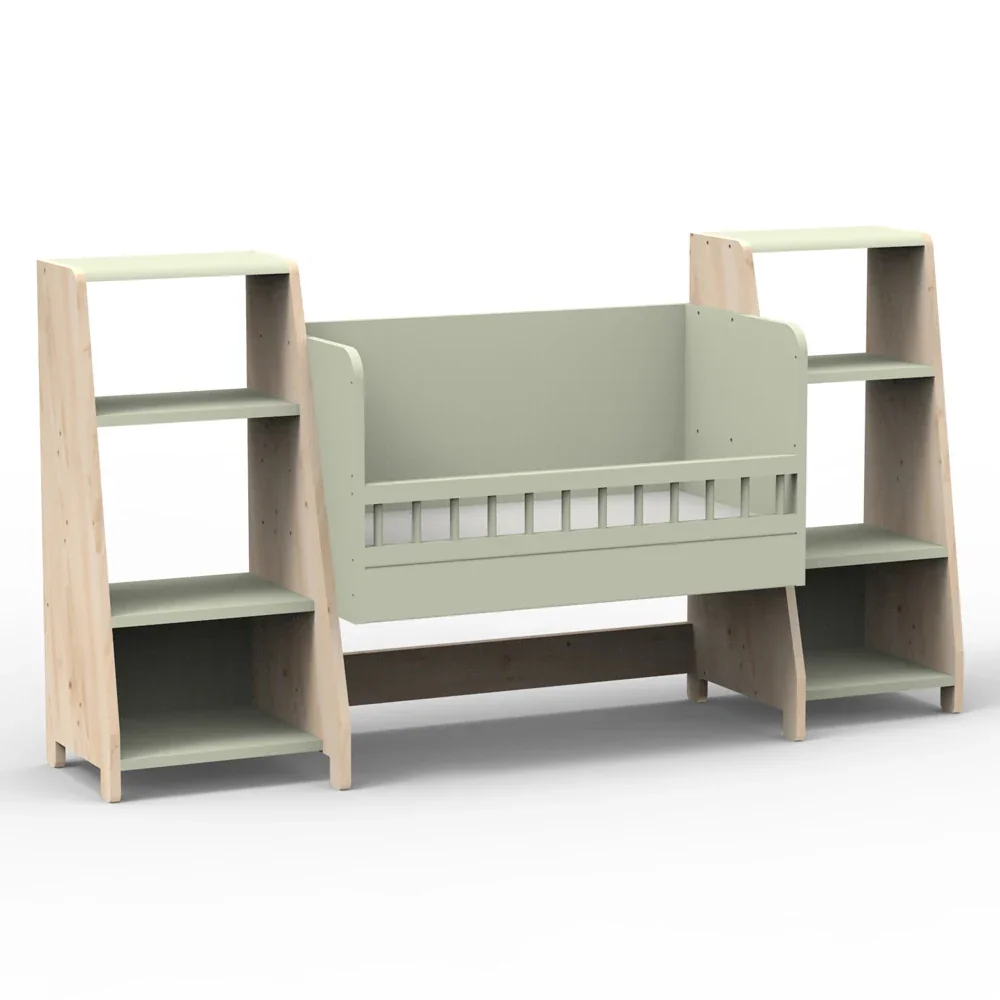 Mathy by Bols "Asymetry" Baby Beistellbett umbaubar zum Schreibtisch mit 2 Regalen