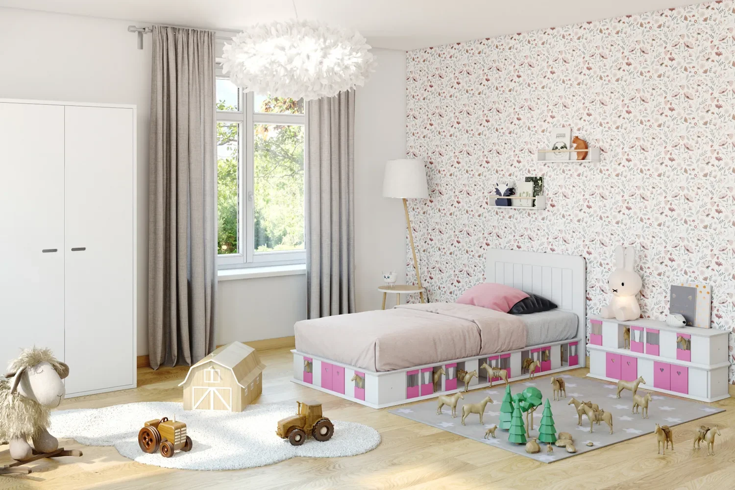 Mathy by Bols BOXES Kinderbett 2 Seiten Stall rosa 90 x 190