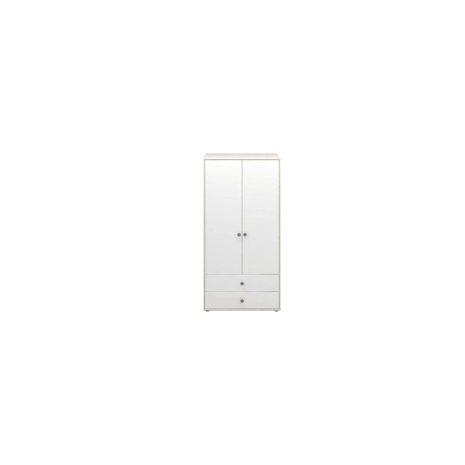 Flexa Kleiderschrank - Classic, mit 2 Türen und 2 Schubladen, 101,3x202,5 cm, Farbe: Weiß gekalkt / Weiß / Naturgrün