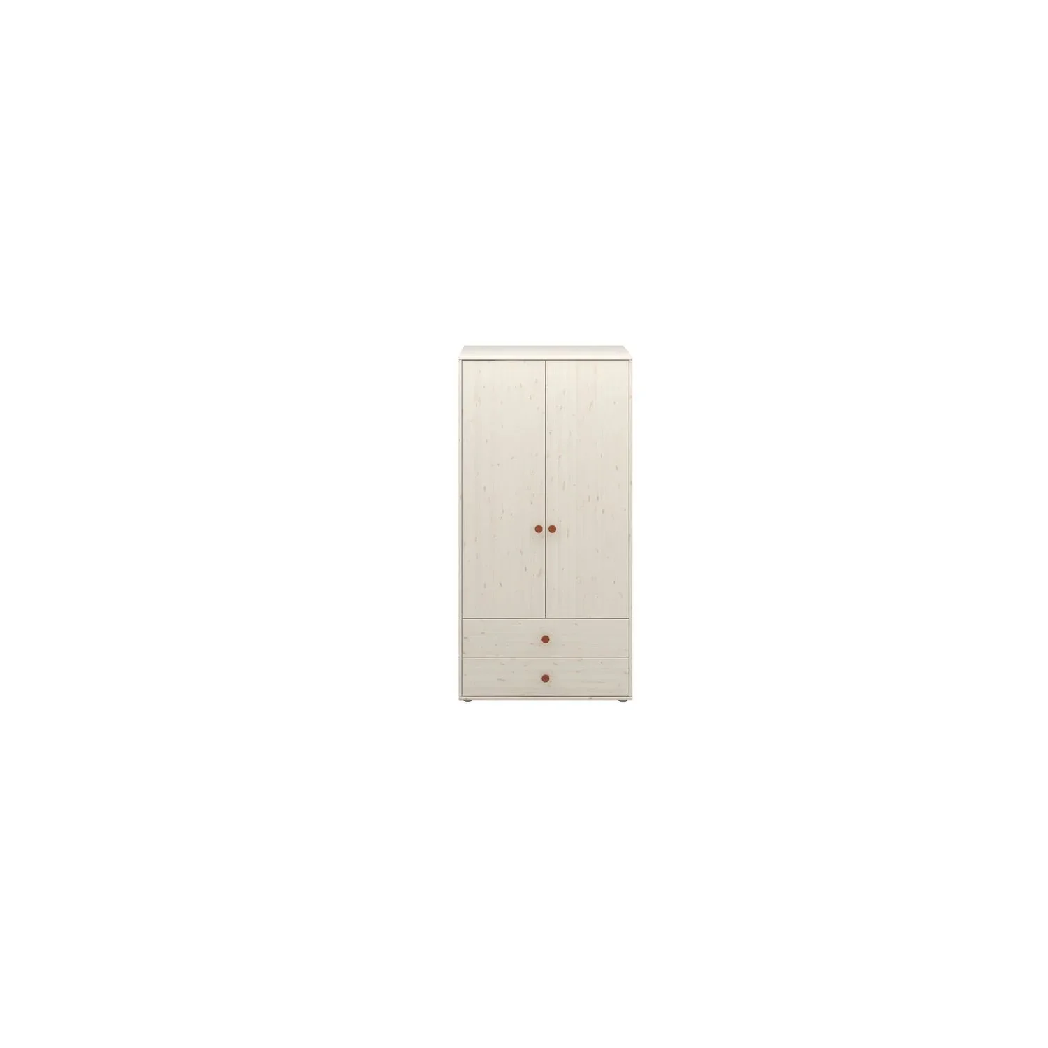 Flexa Kleiderschrank - Classic, mit 2 Türen und 2 Schubladen, 101,3x202,5 cm, Farbe: Weiß gekalkt / Weiß gekalkt / Rouge