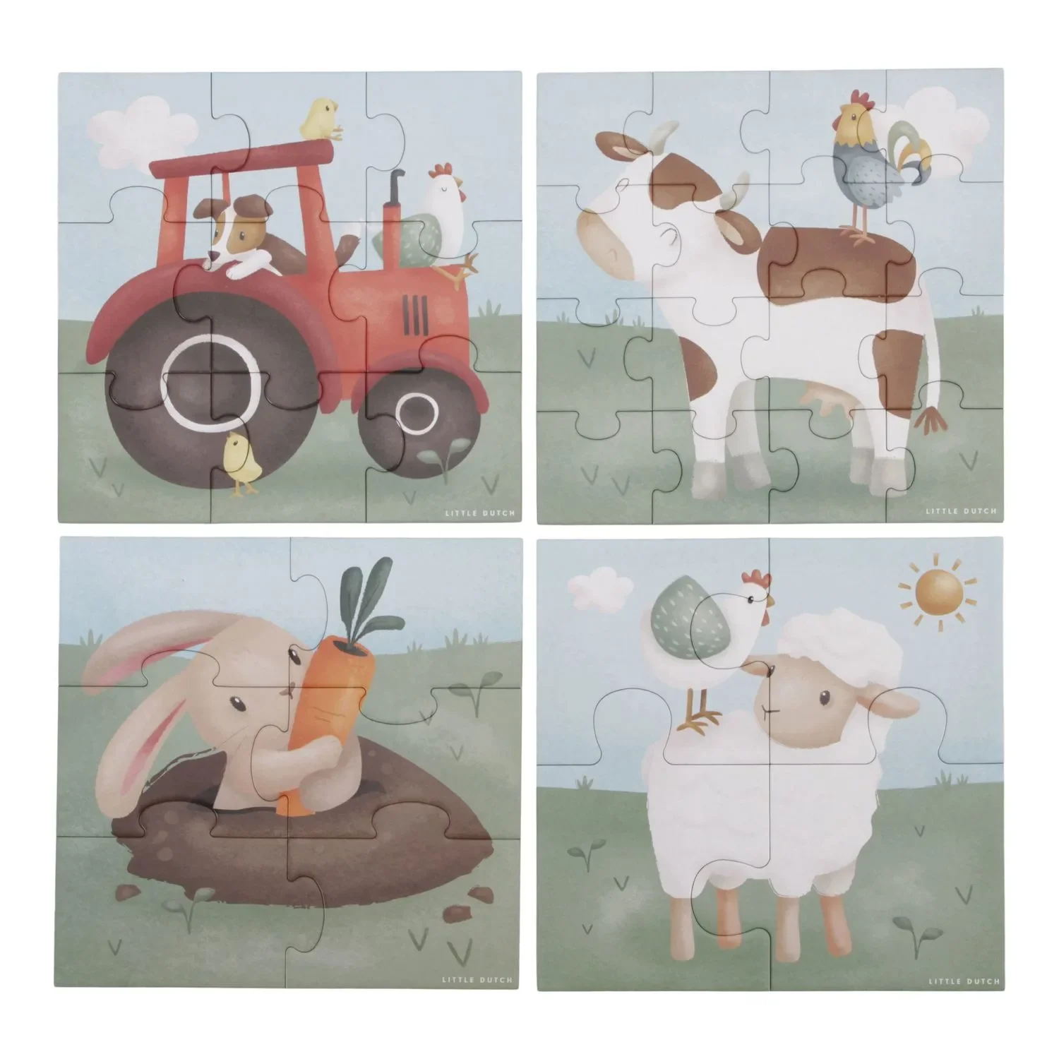 Little Dutch Puzzle-Set Little Farm - 4-teiliges Lernspielzeug mit verschiedenen Schwierigkeitsgraden für Kinder ab 2 Jahren
