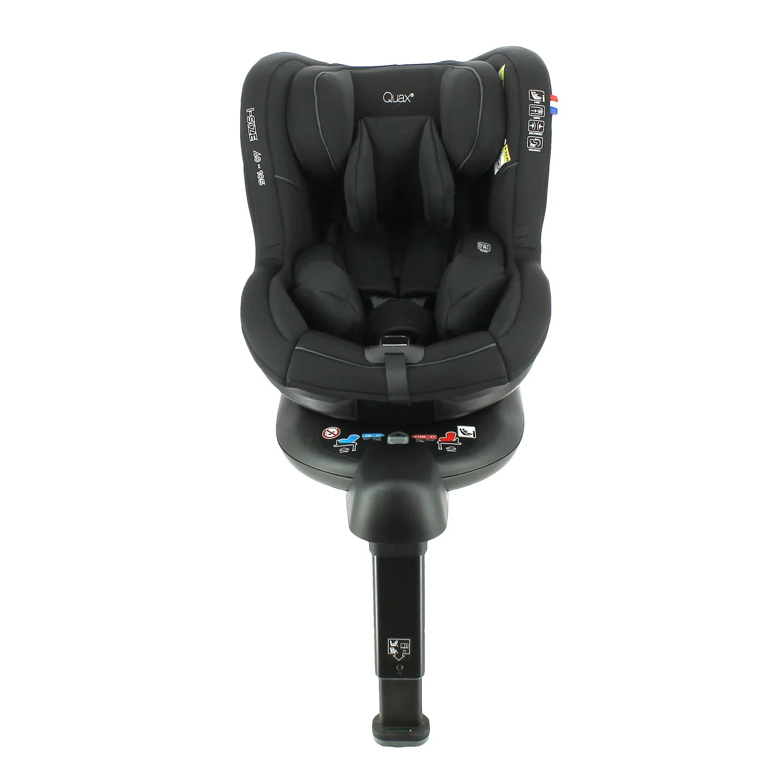 Quax Autositz R129 Freedom 360° | Drehbarer i-Size Kindersitz 40-105 cm | Reboarder mit ISOFIX & Stützfuß, Schwarz