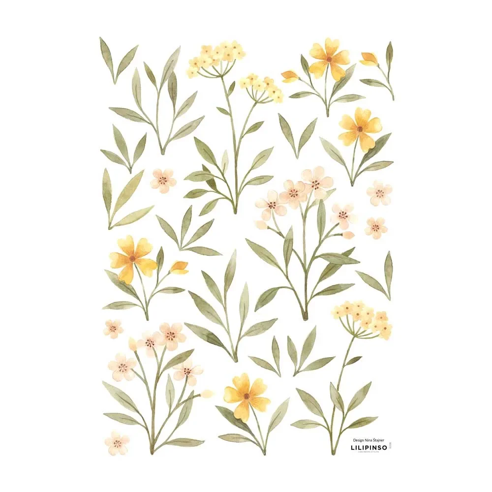 Lilipinso Wandsticker A3 Blüten und Blätter grün rosa gelb