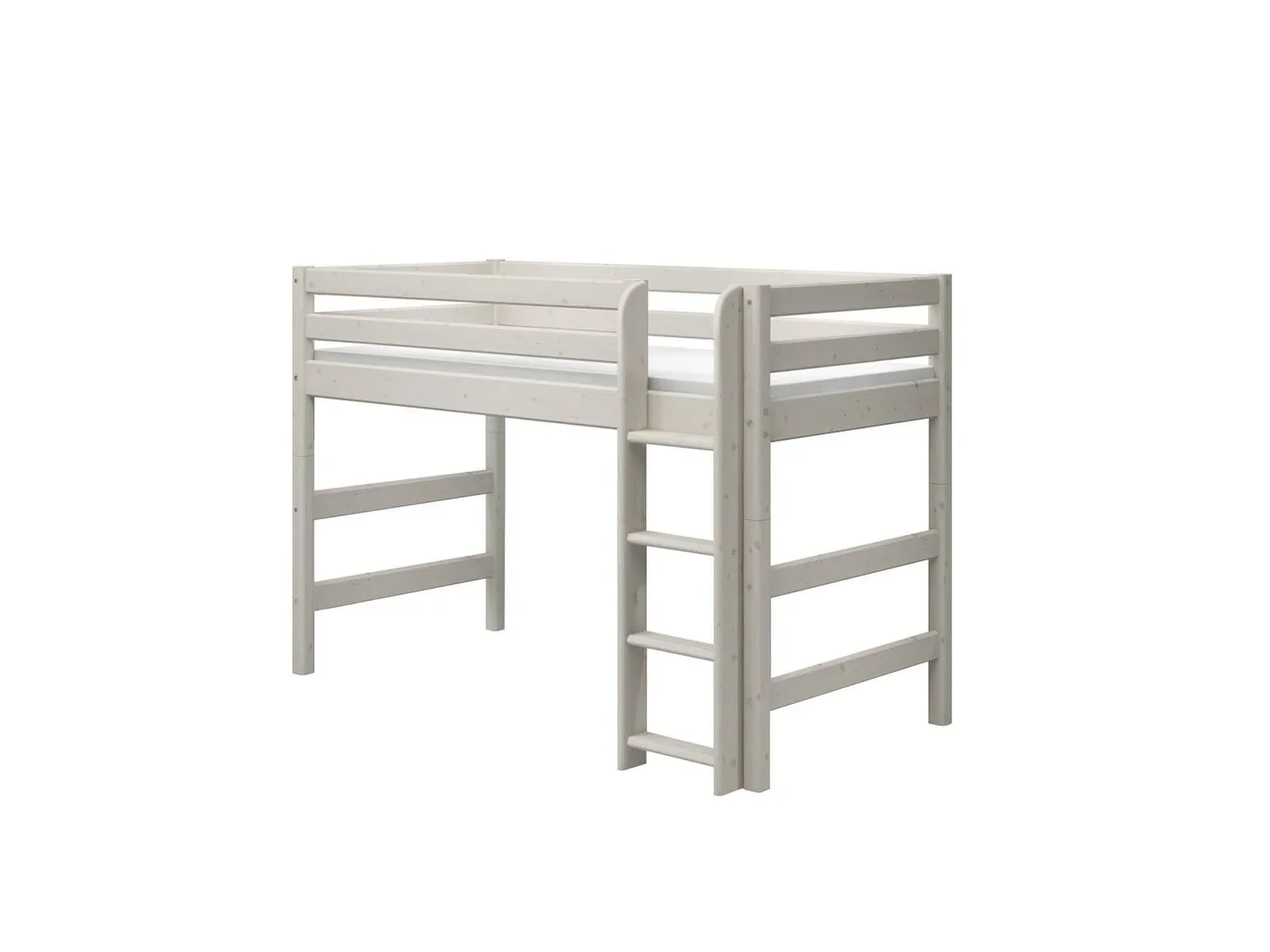 FLEXA Etagenbett, Hochbett, Mittelhohes Bett mit gerader Leiter - Massivholz Kiefer, 90x200 cm, Platzsparende Lösung