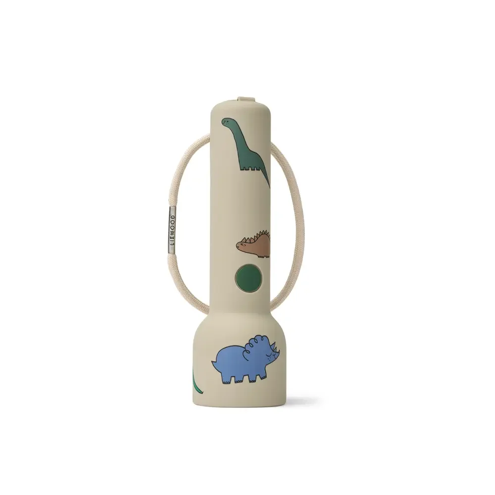 Liewood Gry Kinder Silikon Taschenlampe - Rutschfeste Spiel- & Erkundungstaschenlampe aus 100 % Silikon, Dinosaurier / Nebel Design