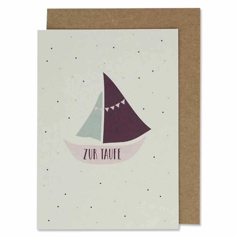 Ava & Yves Klappkarte Taufe Schiffchen aubergine