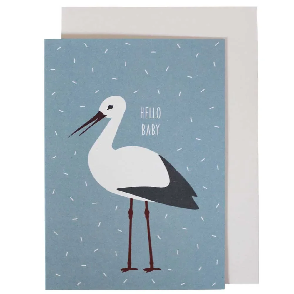 Ava & Yves Glückwunsch Karte zur Geburt Storch blau