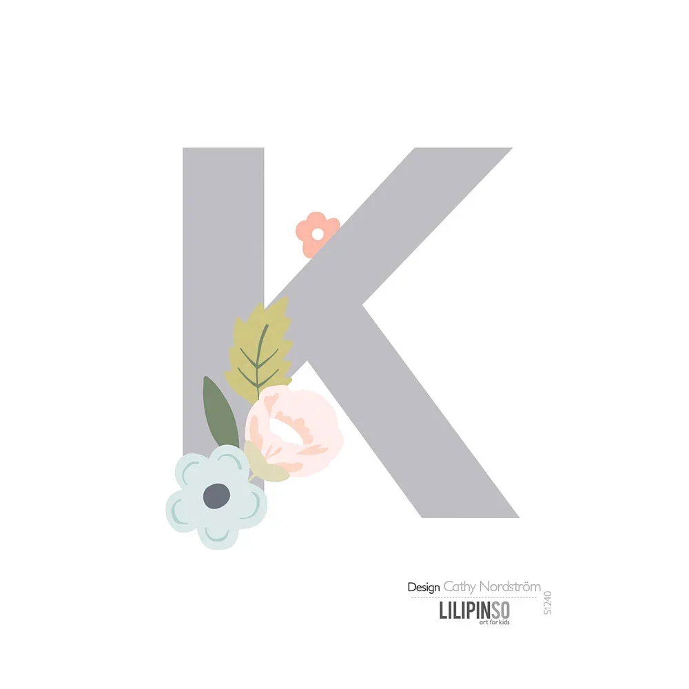 Lilipinso Sticker Buchstabe mit Blüten grau rosa pastell K