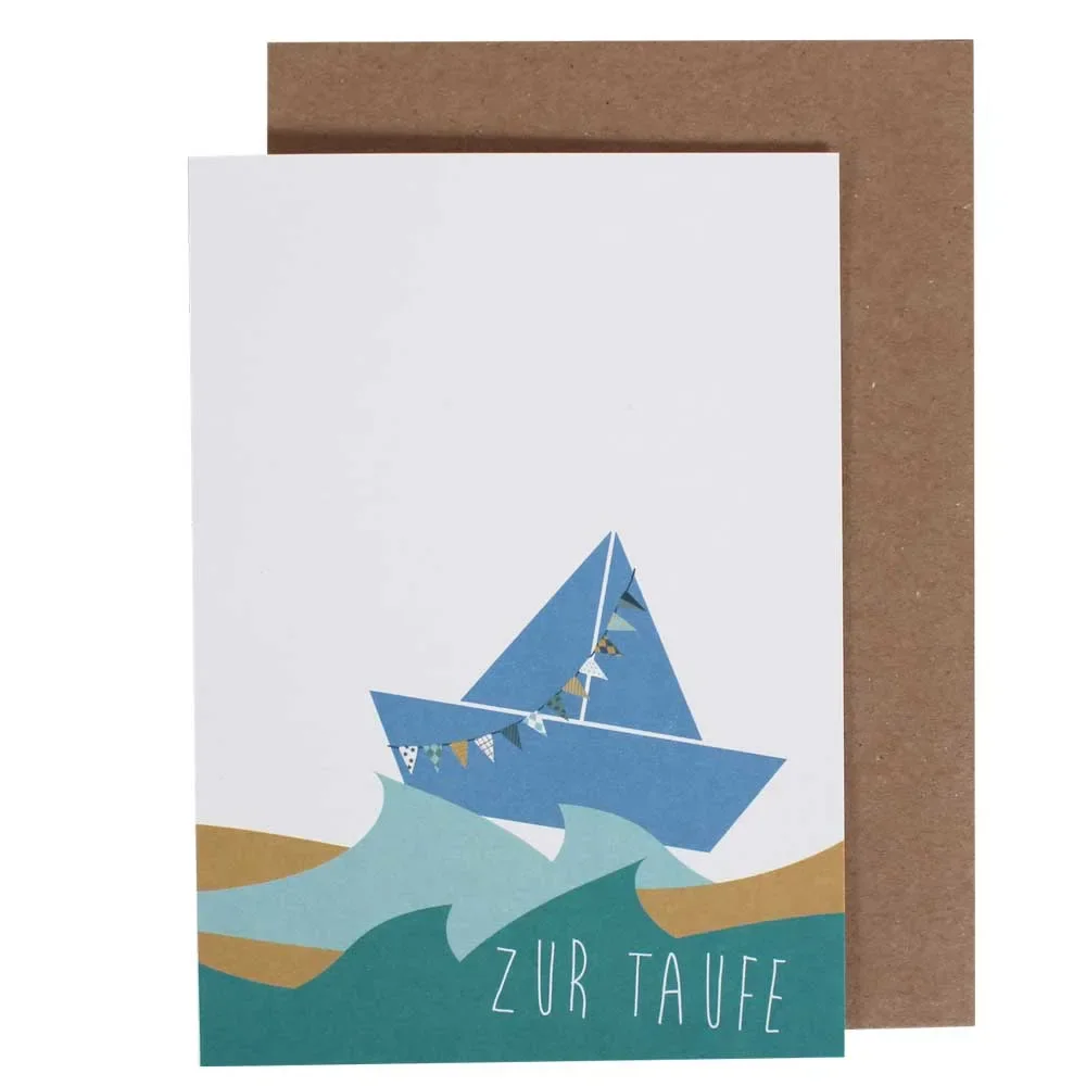 Ava & Yves Glückwunsch Karte zur Taufe Schiffchen blau
