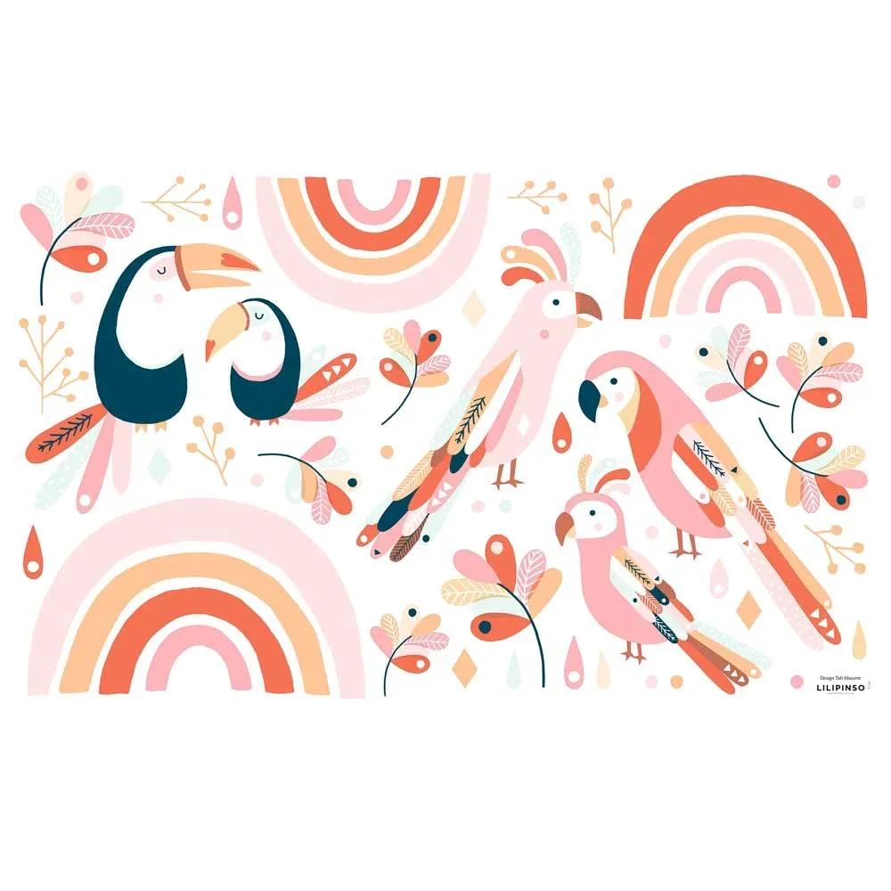 Lilipinso Wandsticker M Vögel mit Regenbogen rosa pastell