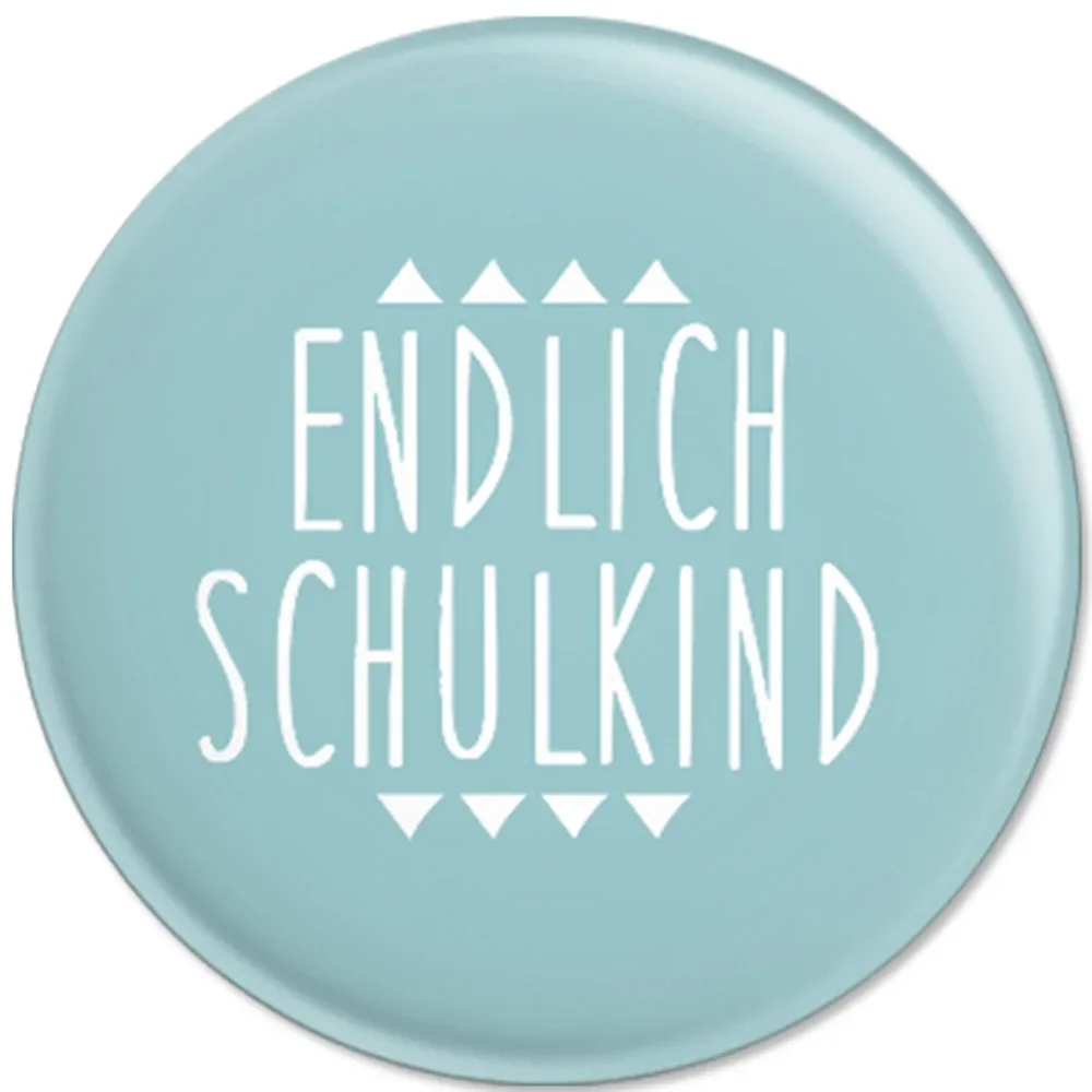 Ava & Yves Kinder Button / Anstecker endlich Schulkind blau