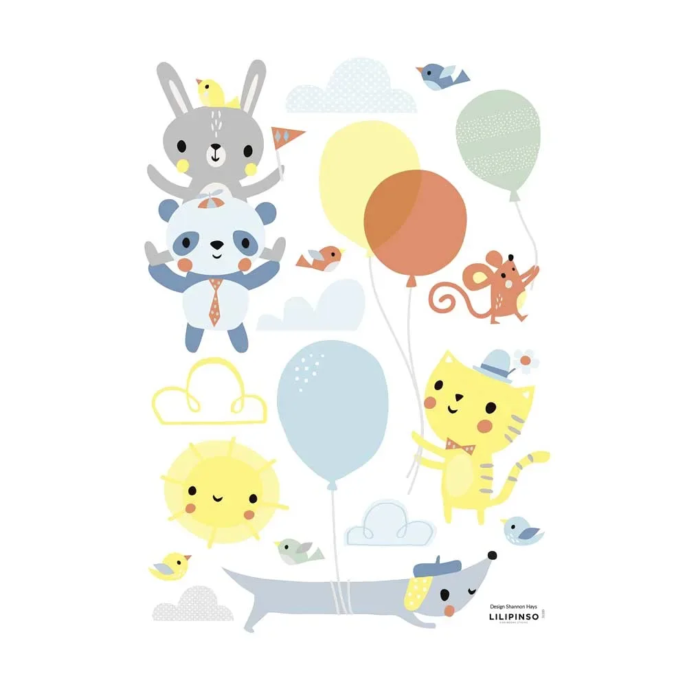 Lilipinso Wandsticker A3 Fröhliche Tiere mit Ballons mehrfarbig