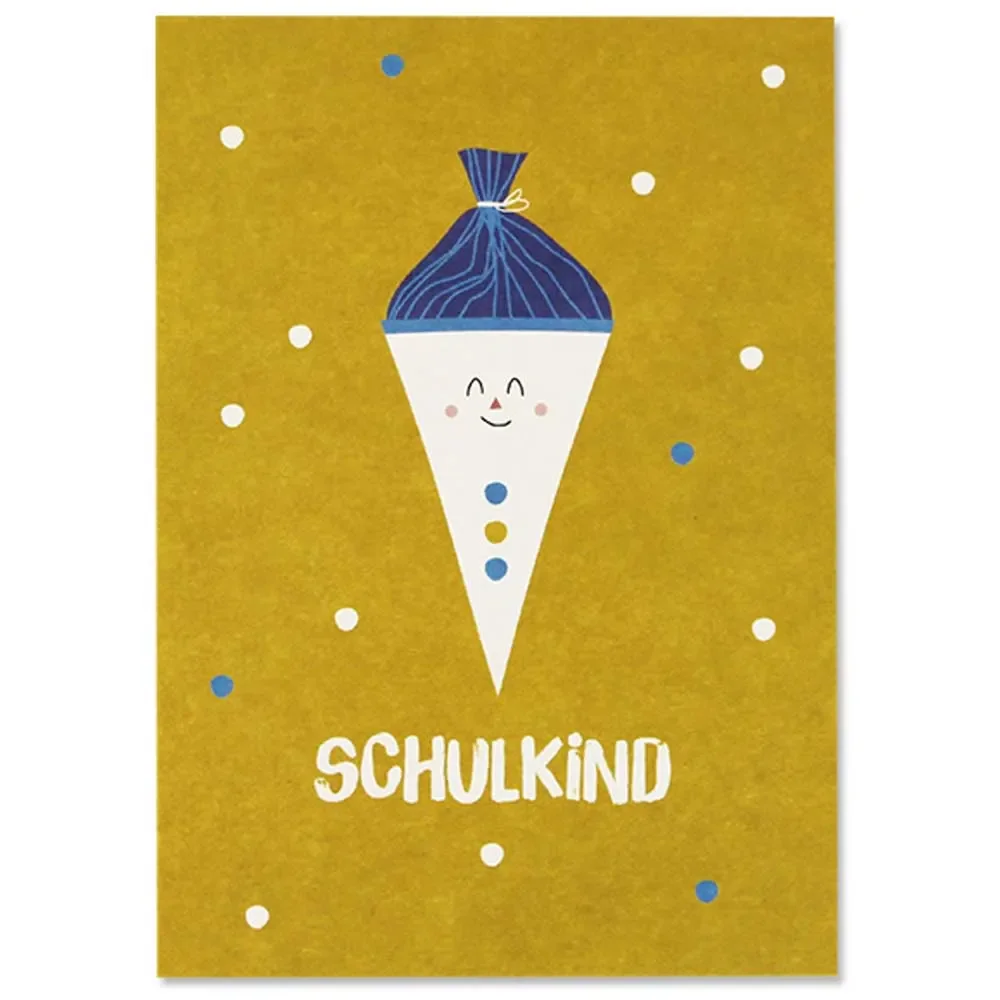 Ava & Yves Postkarte Schultüte gelb