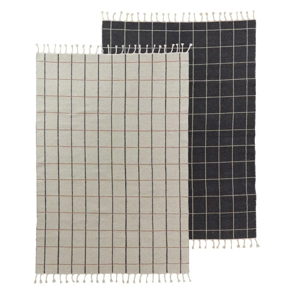 OYOY Kinderteppich Grid anthrazit/creme