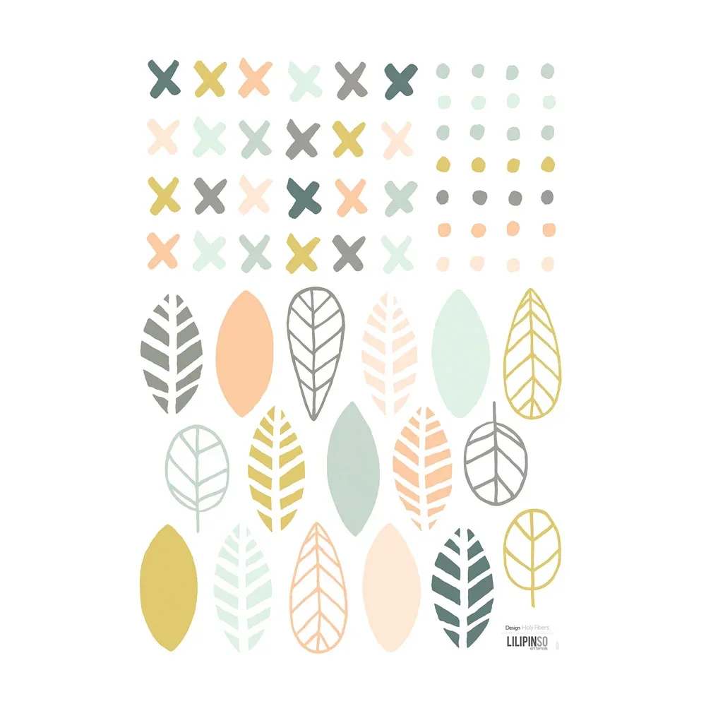Lilipinso Wandsticker A3 Blätter Kreuze und Punkte grün koralle