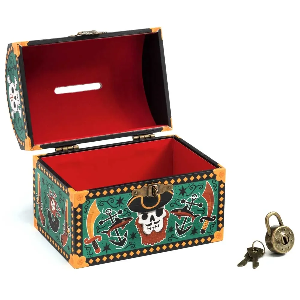 Djeco Kinder Spardose Schatzkiste Piraten petrol