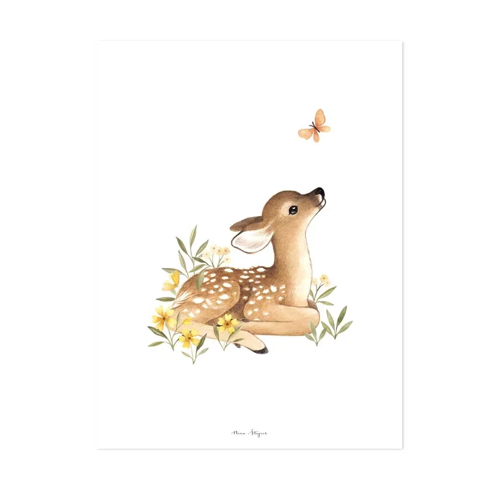 Lilipinso Poster Rehkitz mit Schmetterling braun